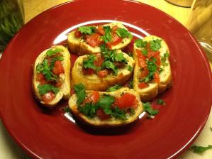 Bruschetta with chopped garlic, fresh tomatoes, parsley and olive oil,