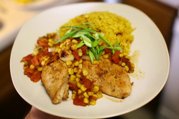 chicken breasts with corn and cumin