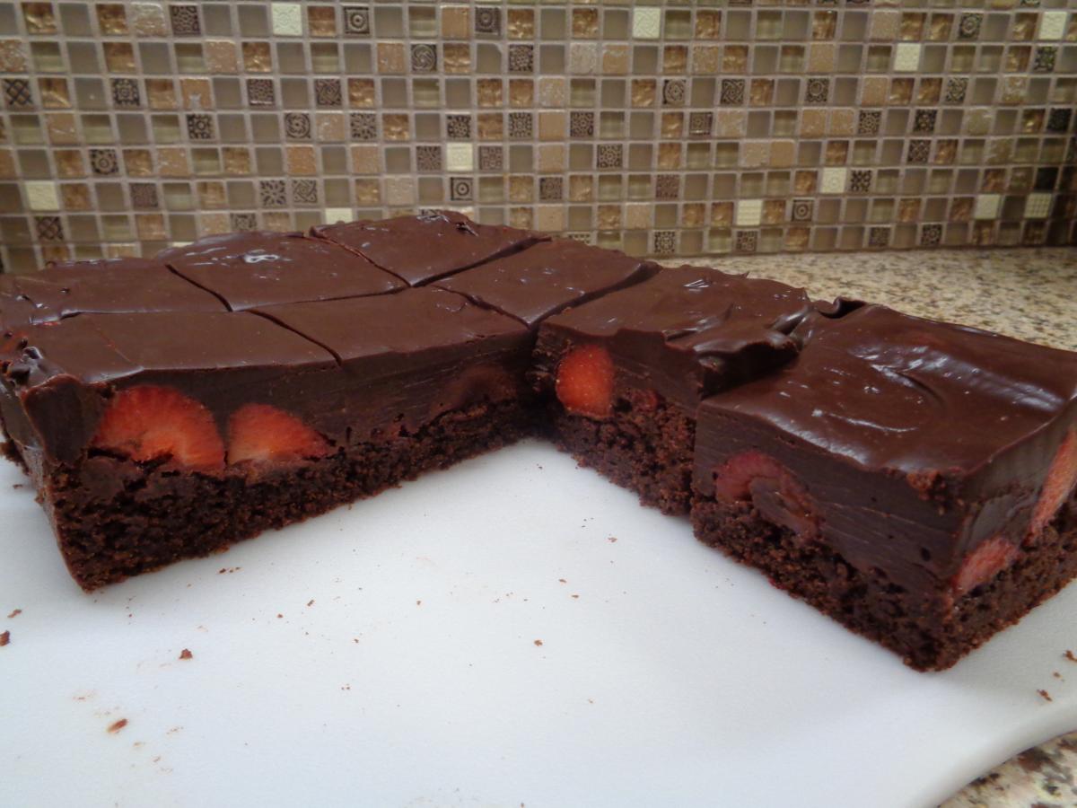 Chocolate Covered Strawberry Brownies, I made a 8X8 pan and cut them into 2x2" pieces and that was plenty!