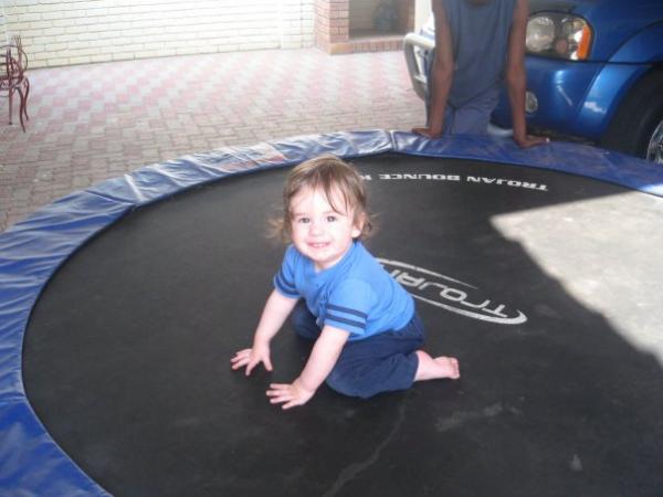 Daniel jumping on the trampoline for the first time
