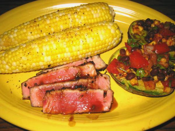 Grilled Tuna, Corn and Avocados with Salsa