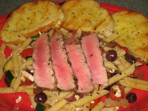 Grilled Tuna with Greek Pasta