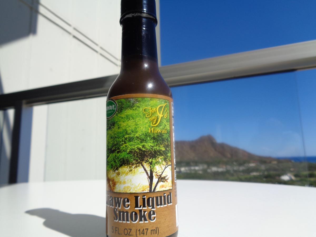 I brought this back in my suitcase.
Kiawe Wood Liquid Smoke.
Kiawe Wood, found in Hawaii, is similar to Mesquite.