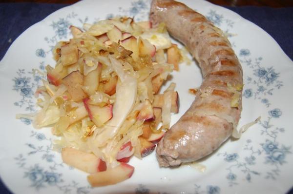 Kielbasa and kraut with apples.