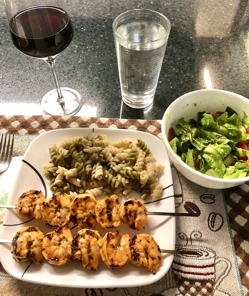 Marinated Grilled Shrimp, Pasta and Tossed Salad