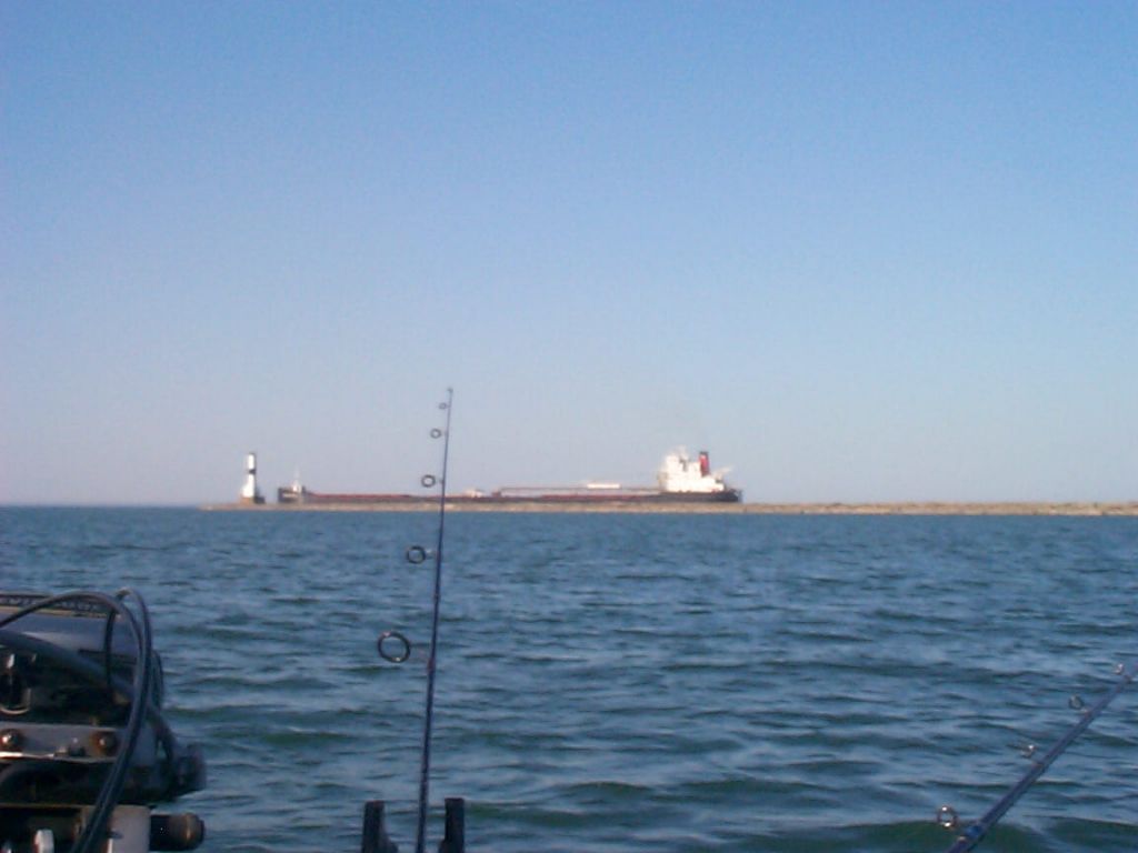 My and hubby were fishing at Lake Erie and the ship was leaving the Harbor