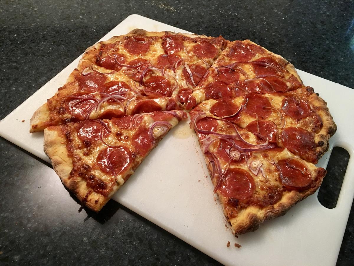 Pepperoni and Red Onion Pizza