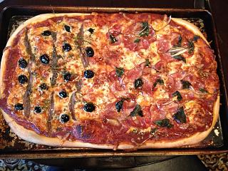 Pizza with Anchovies and Black Olives