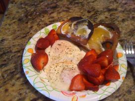 Poached Eggs, strawberries, gluten free toast and lemon curd.. Breakfast!!!