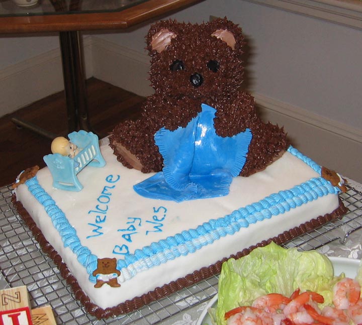 The bottom is white cake and the bear is chocolate so that everyone was happy. I also have some "after" shots, when the spouses arrived and served the
