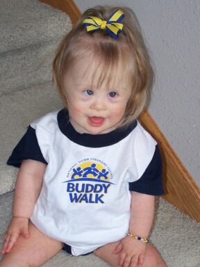 The second annual Buddy Walk is coming up in a few weeks.  Here's Mayson sporting her shirt!!